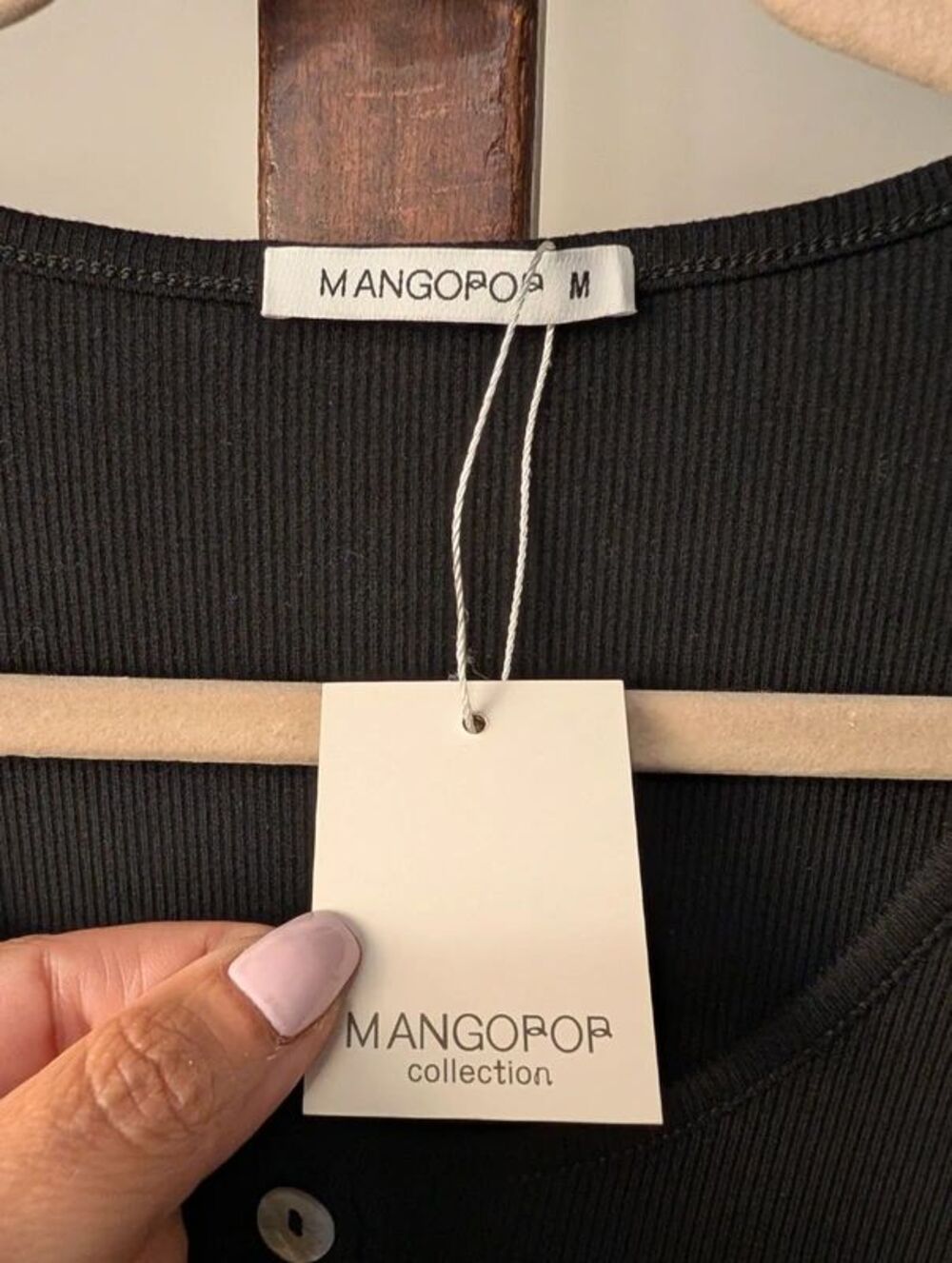 NWT MangoPop Black Ribbed Long Sleeve Henley Bodysuit M - Picture 2 of 6